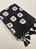 Black and White Tussar Printed Saree- JU28