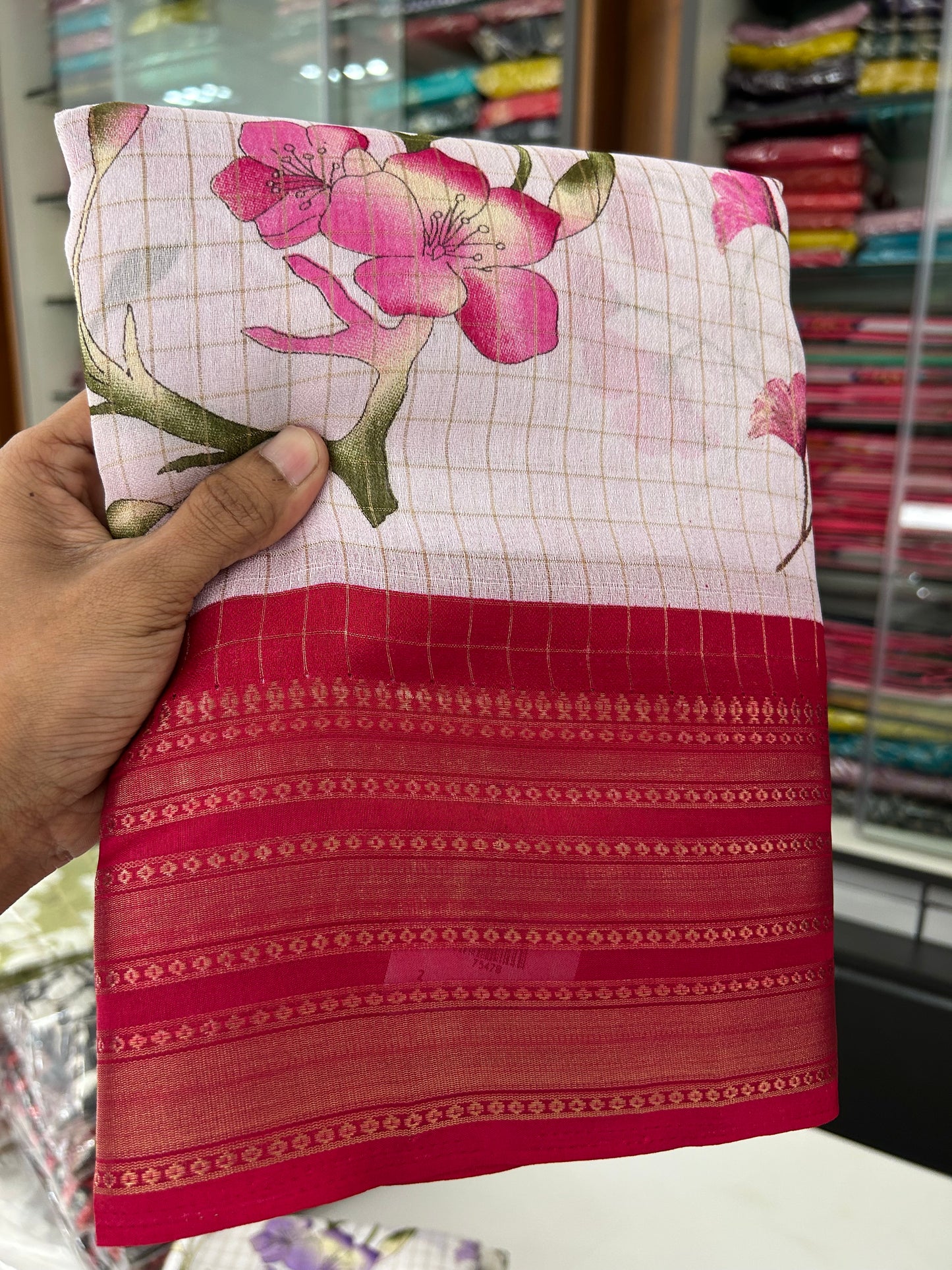 White red floral chiffon saree-151