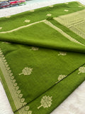 Olive Green Linen Heritage Designer Saree with Butta - AU18