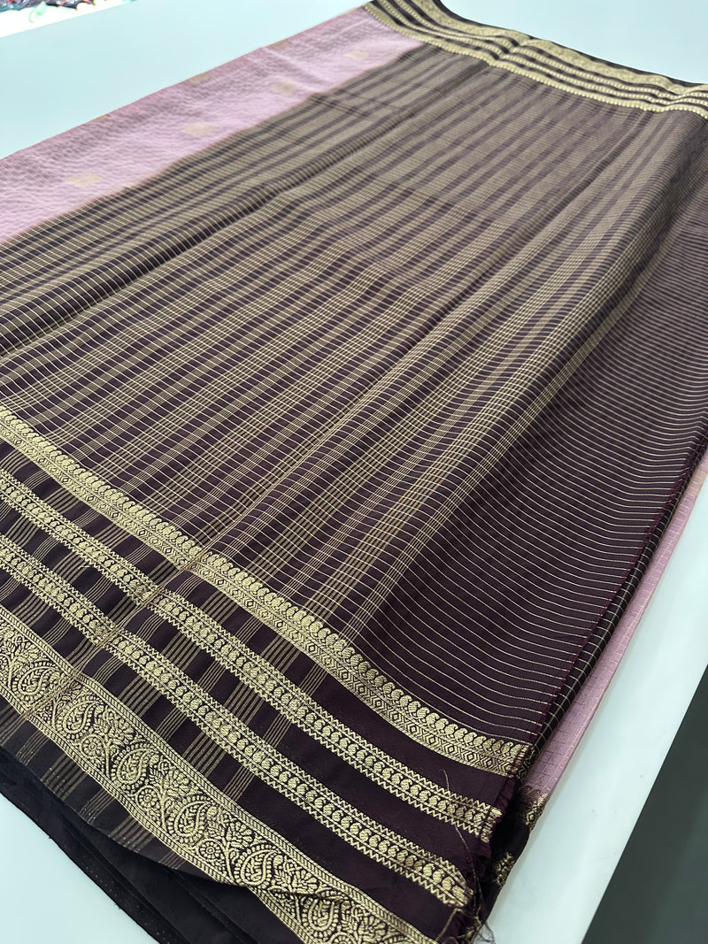 Semi Mysore Silk Checks Saree with Butta-AU16