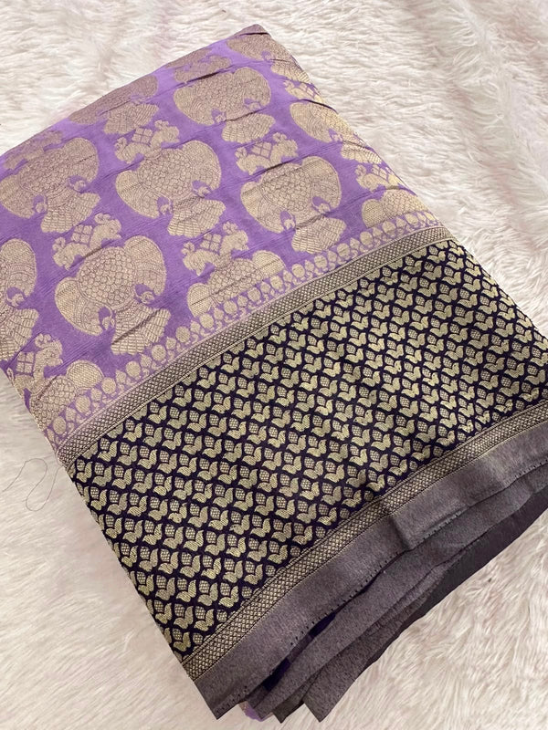 Beautiful Soft Georgette Sarees In Full Garuda Buttas-Ju21