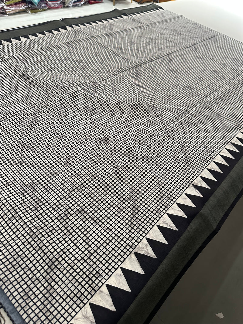 Black and White Tussar Printed Saree- JU28