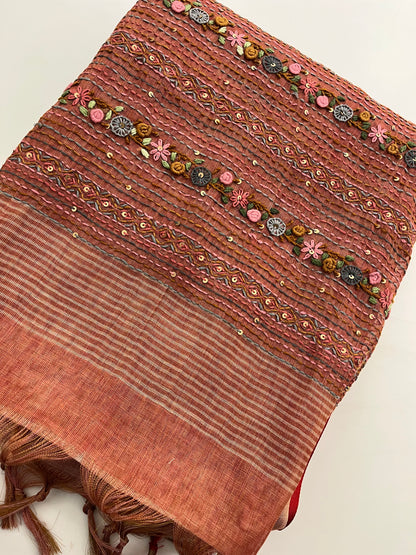 1012 ✨ LINEN EMBROIDERED FANCY SAREE