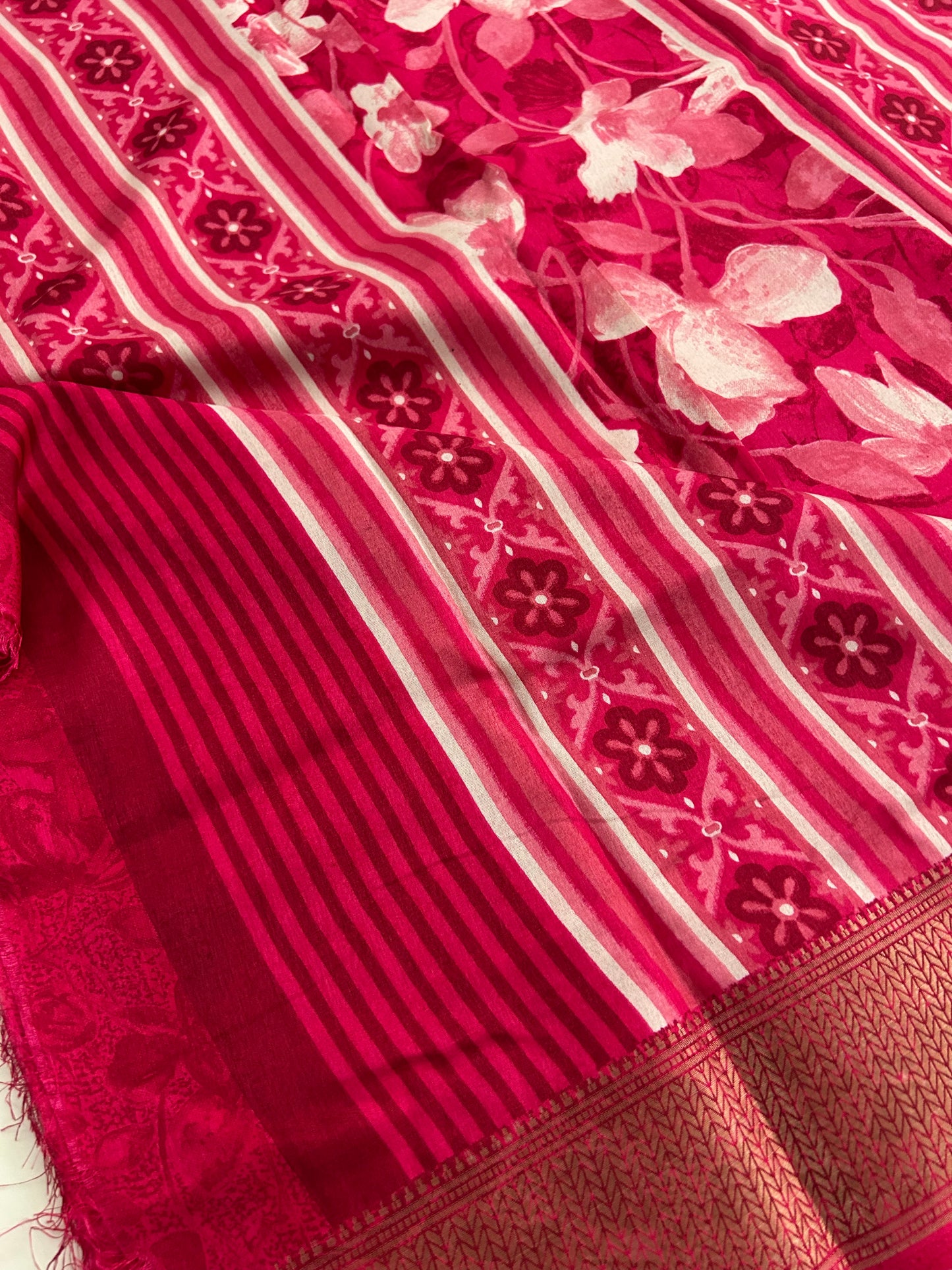 Cherry Pink floral chiffon saree-BS101