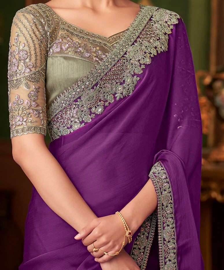 Purple Chiffon Georgette Designer Party Wear Saree-TFH SW 1407