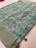 🌹Tussar Silk Sarees in Full Embroidery Work With Self Pattern Blouse 🌹
JU23