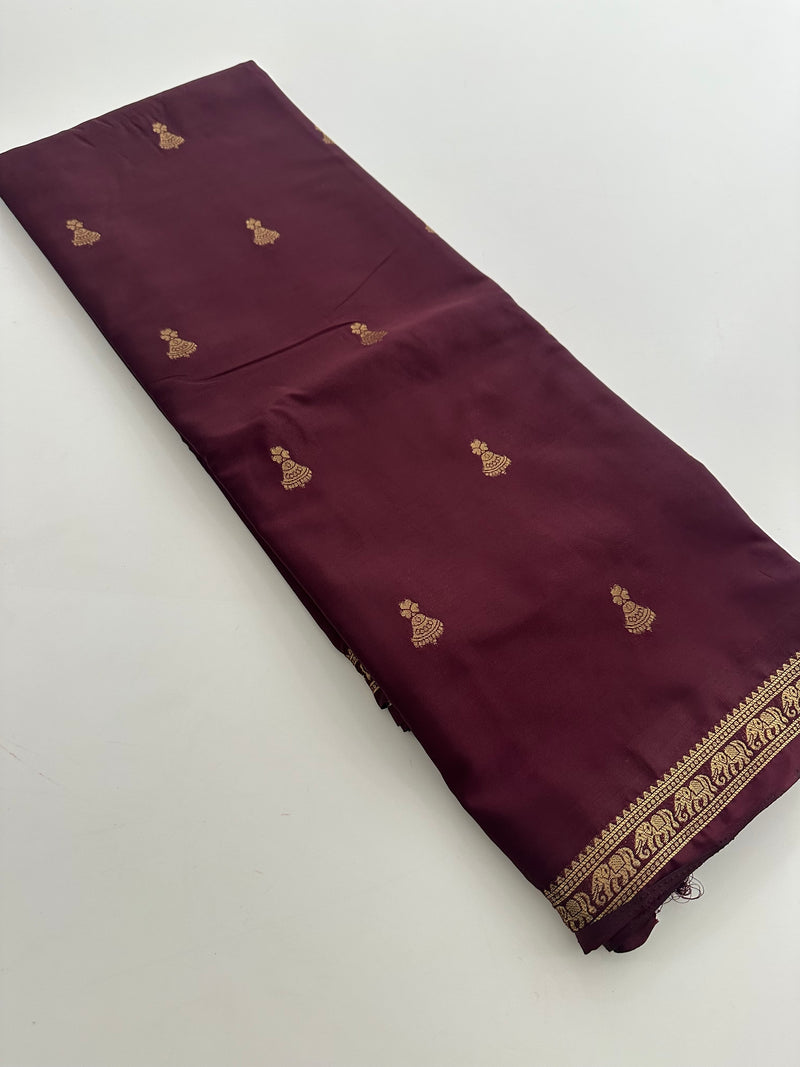 Semi Mysore Silk Small Border Jhumki Buttas - Wine - AU27