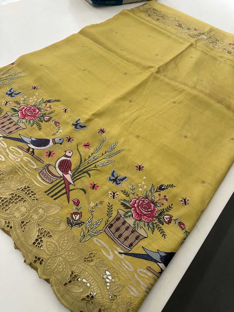 Cut Work Designer Full Embroidery Work Pure Tussar-J20
