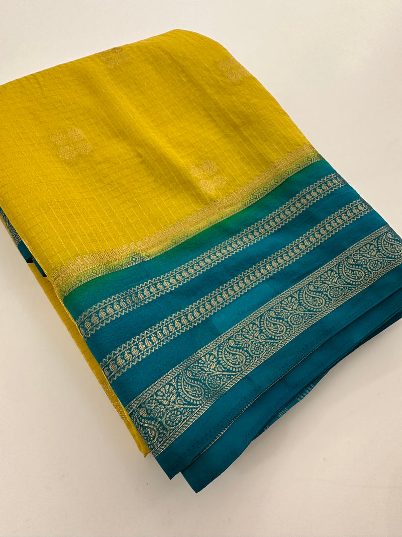Semi Mysore Silk Checks Saree with Butta-AU16