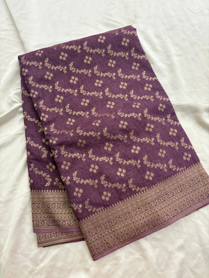 Rust Heritage Linen Designer Saree with Butta Design 🌹-AU2