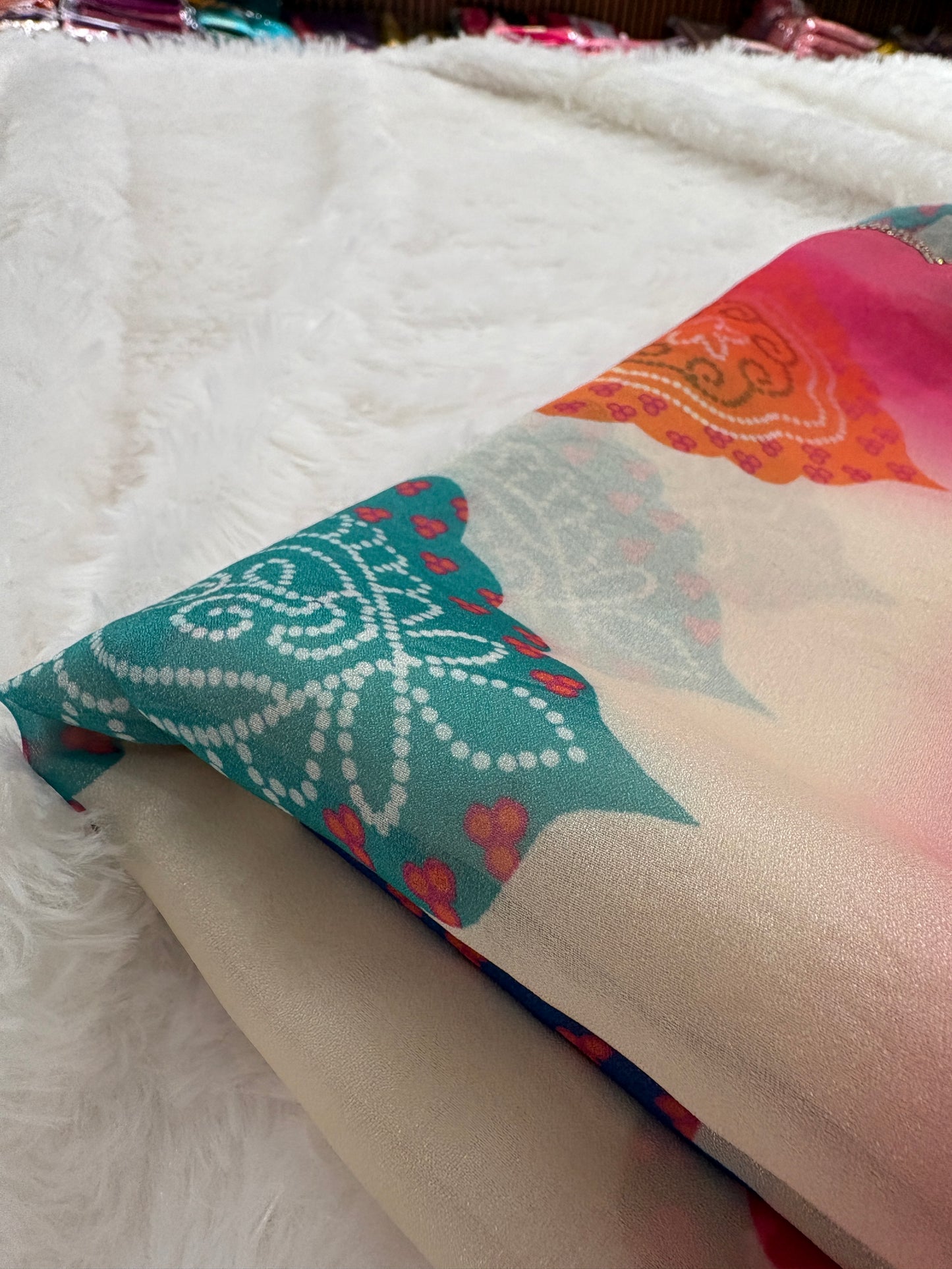 Off White Bandini Pastel Organza Designer Saree