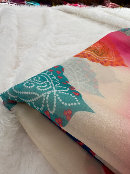 Off White Bandini Pastel Organza Designer Saree