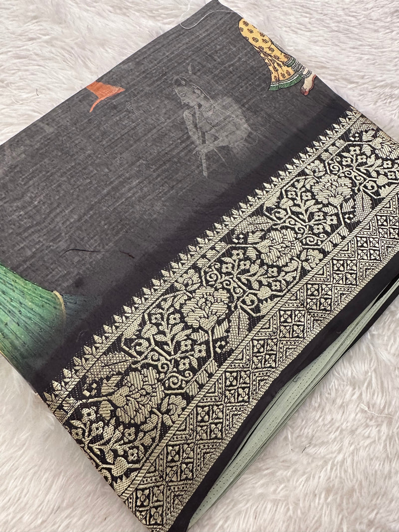 Kalamkari Printed Crape-JU14