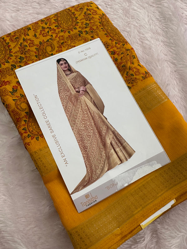 🌹New Launch🌹
Printed Vintage Style Crape Chiffon Sarees in Beautiful Bentex Border Style 🌹
-JU16