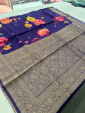 Digital Printed Premium Viscose Sarees In Big Floral Prints and Plain Self Blouse with Gold Weaving Border and and Rich Weaving Pallu🌹JU27