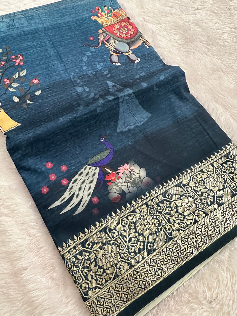 Kalamkari Printed Crape-JU14