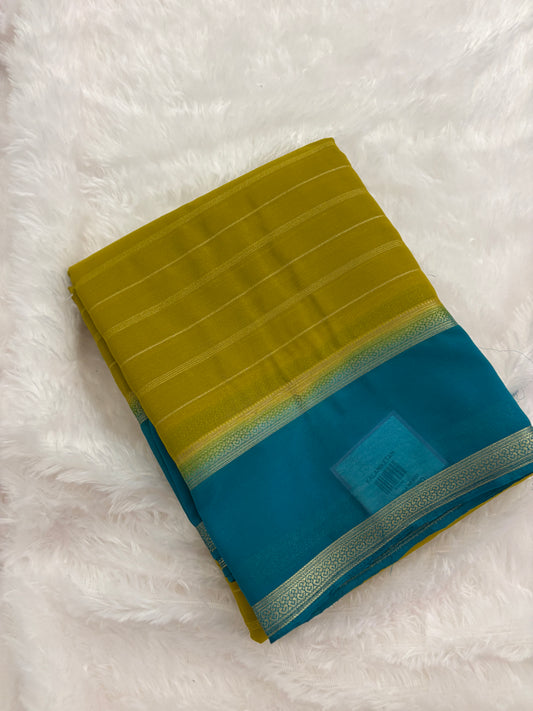Yellow X Blue Striped Soft Semi Mysore Silk Saree-J116