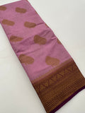 Baby Pink x Purple Tussar Cotton Saree with Double Leaf Butta All Over JU24