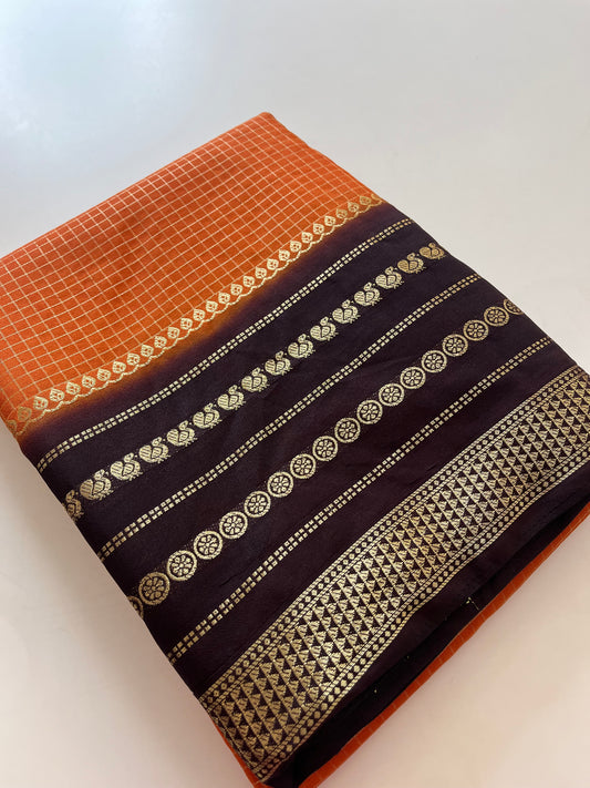 Crape Banarasi Checks Contrast