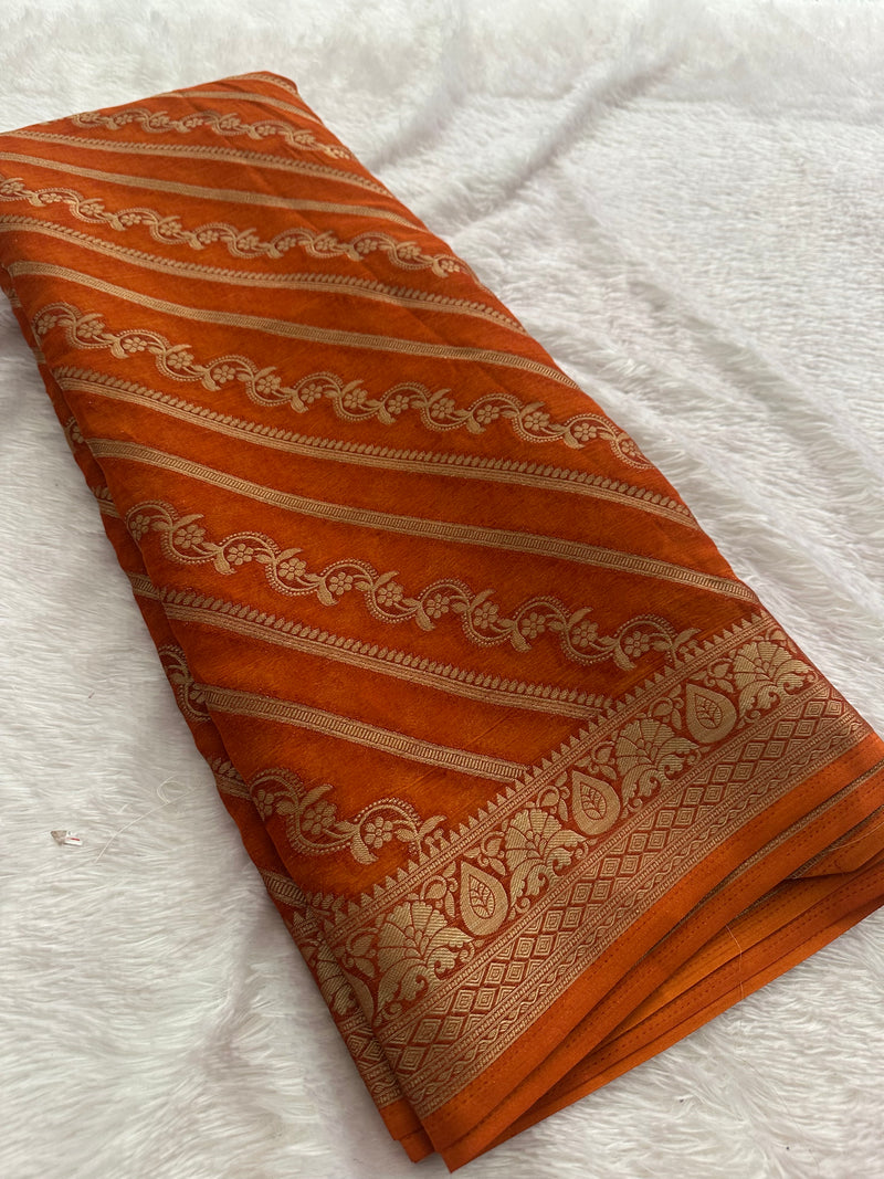 Premium Laser Chiffon Saree – Orange AU26