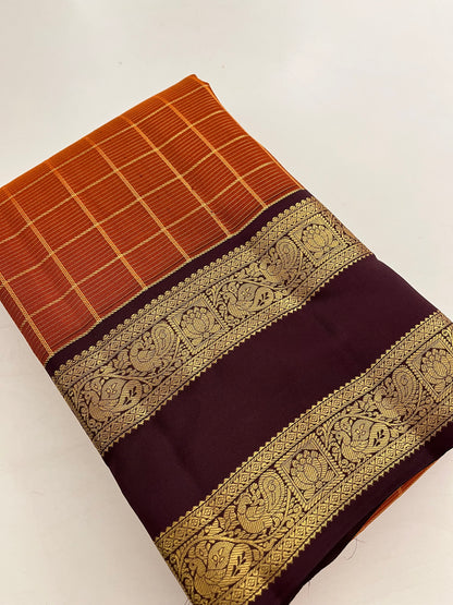 Kancheepuram silk saree Rustic orange x wine
