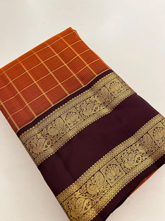 Kancheepuram silk saree Rustic orange x wine