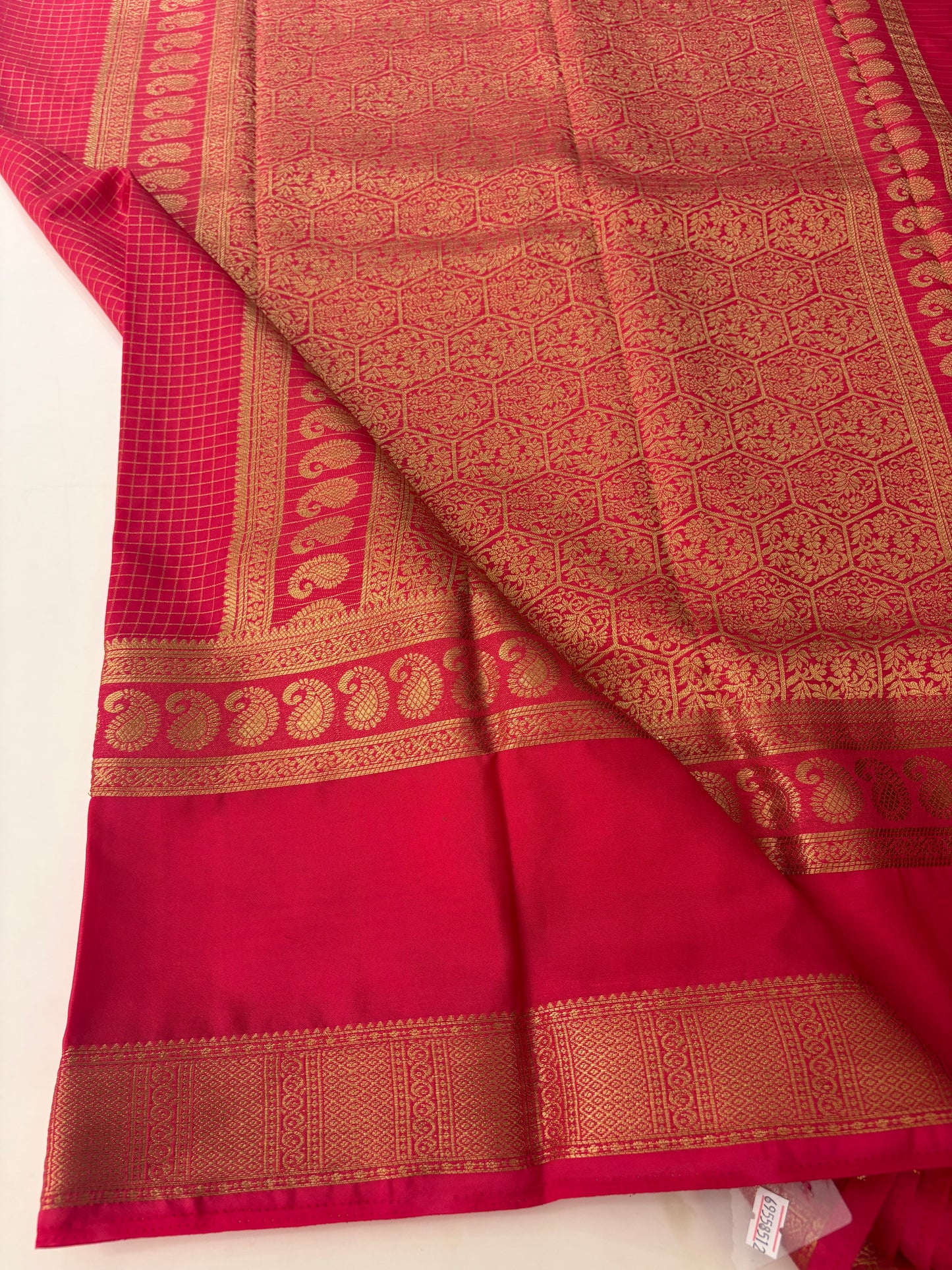 BENTEX BORDER SELF CHEX SEMI CREPE SILK SAREE-PINK