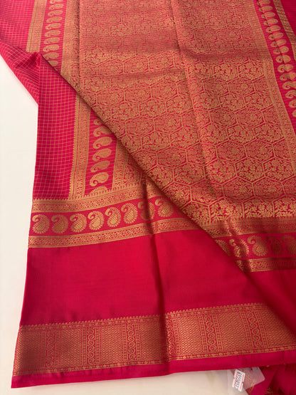 BENTEX BORDER SELF CHEX SEMI CREPE SILK SAREE-PINK