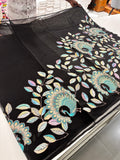 Black Patch Work Netted Kora Fabric Designer Saree