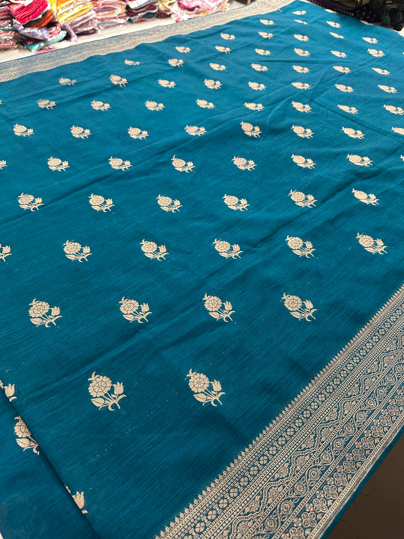 Venkatagiri fancy soft Linen Cotton sarees with self blouse and fancy Border and Butties all over🌹 - AU12