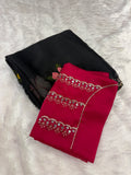 Black X Rani Pink Glass work organza sarees-1401