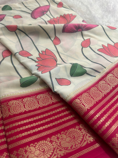 Floral Printed Semi Mysore Silk