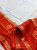 Light Blue X Orange Premium Semi Mysore Crape Silk Saree- JU16