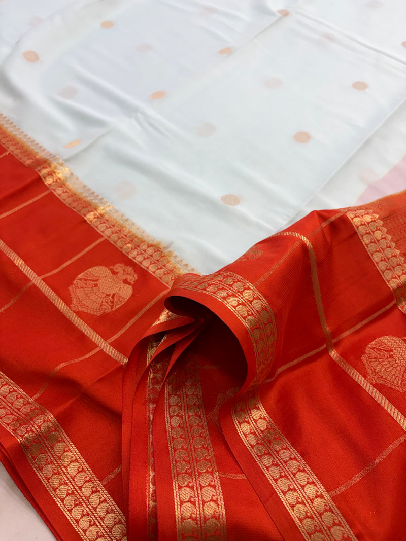 Light Blue X Orange Premium Semi Mysore Crape Silk Saree- JU16