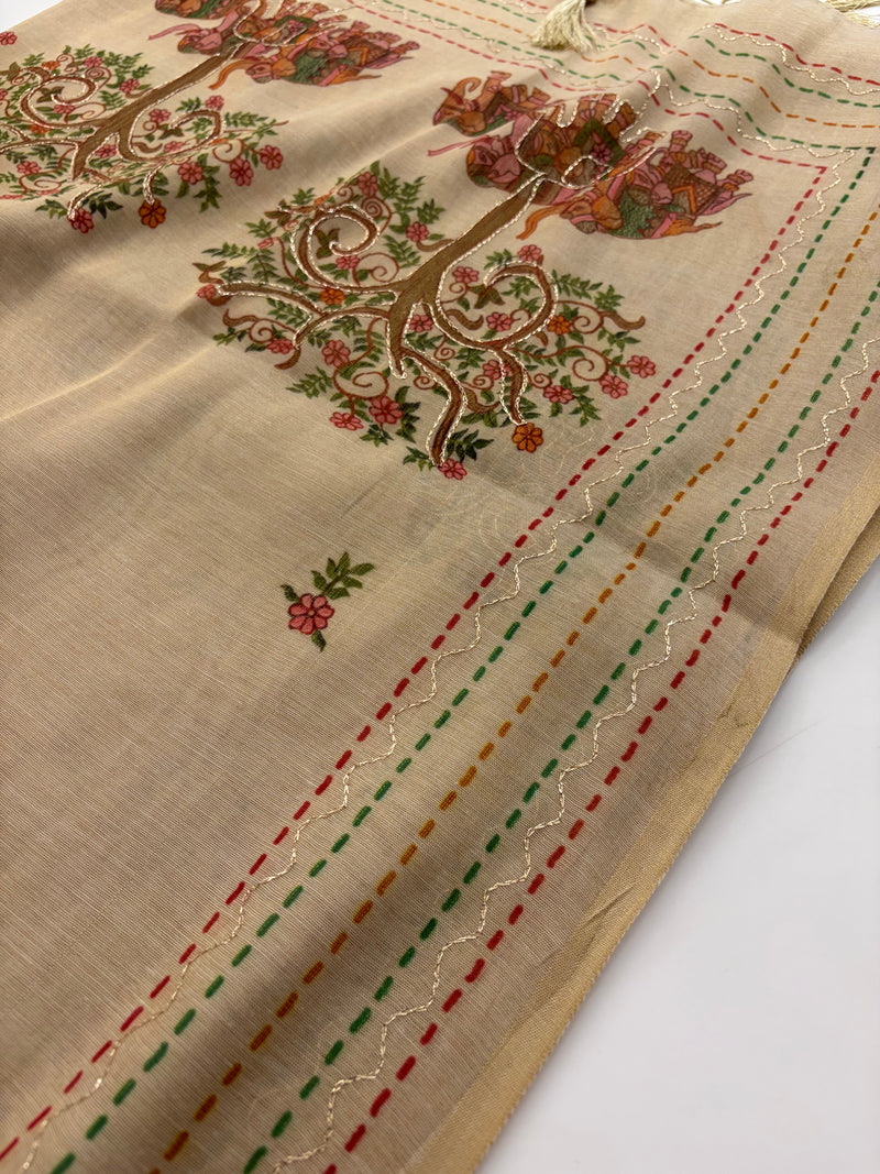 Tussar Katha Work Fancy Saree-Au10