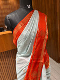 Light Blue X Orange Premium Semi Mysore Crape Silk Saree- JU16
