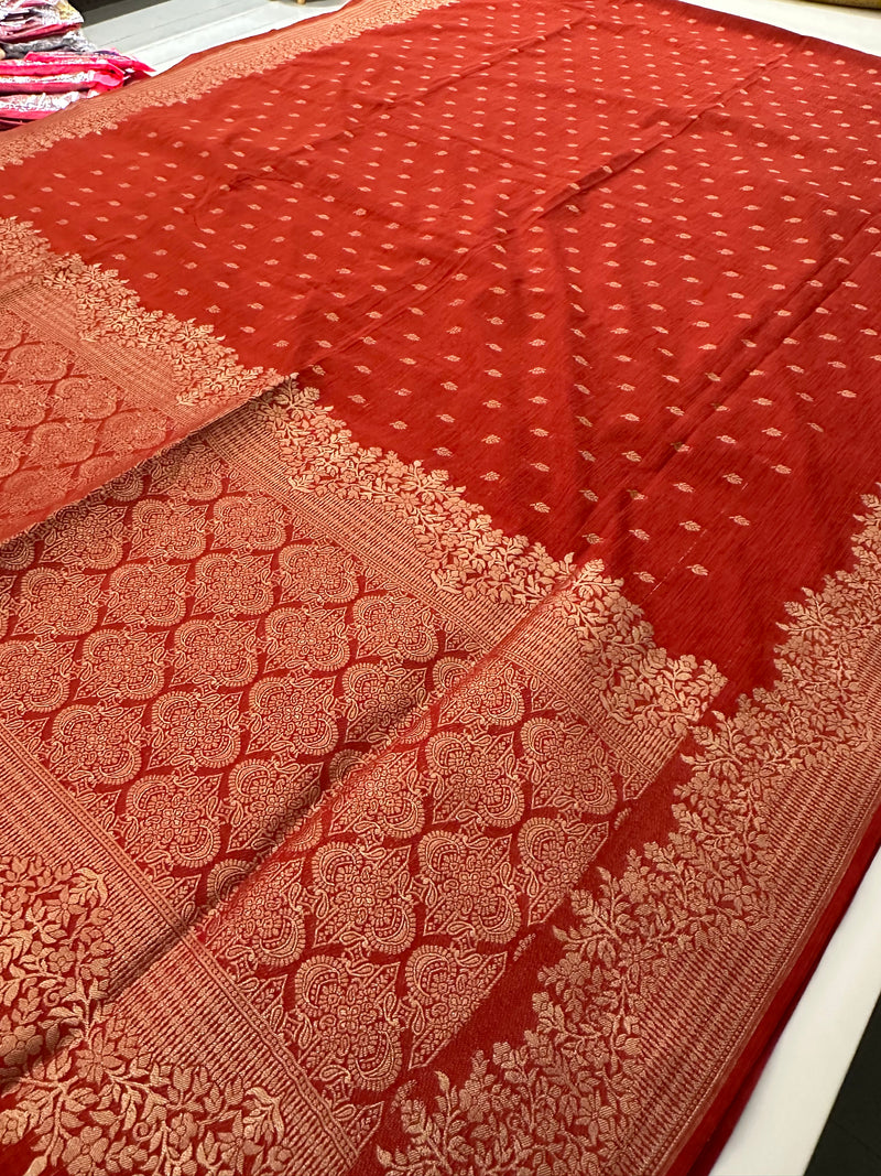 Venkatagiri fancy soft Linen Cotton sarees with self blouse and fancy Border and Butties all over 🌹-AU9
