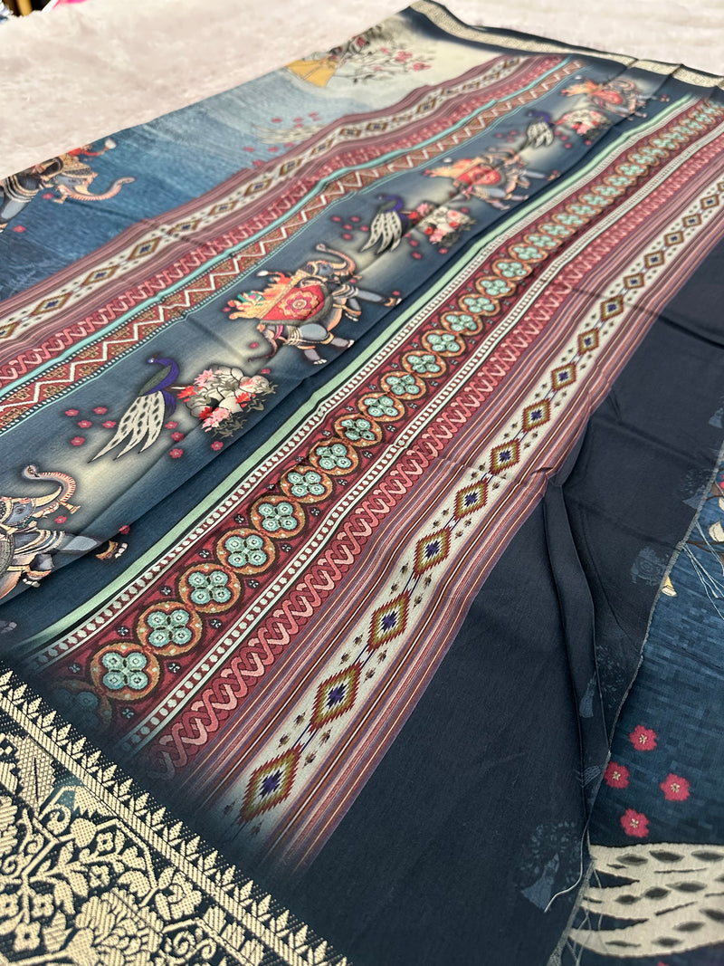 Kalamkari Printed Crape-JU14