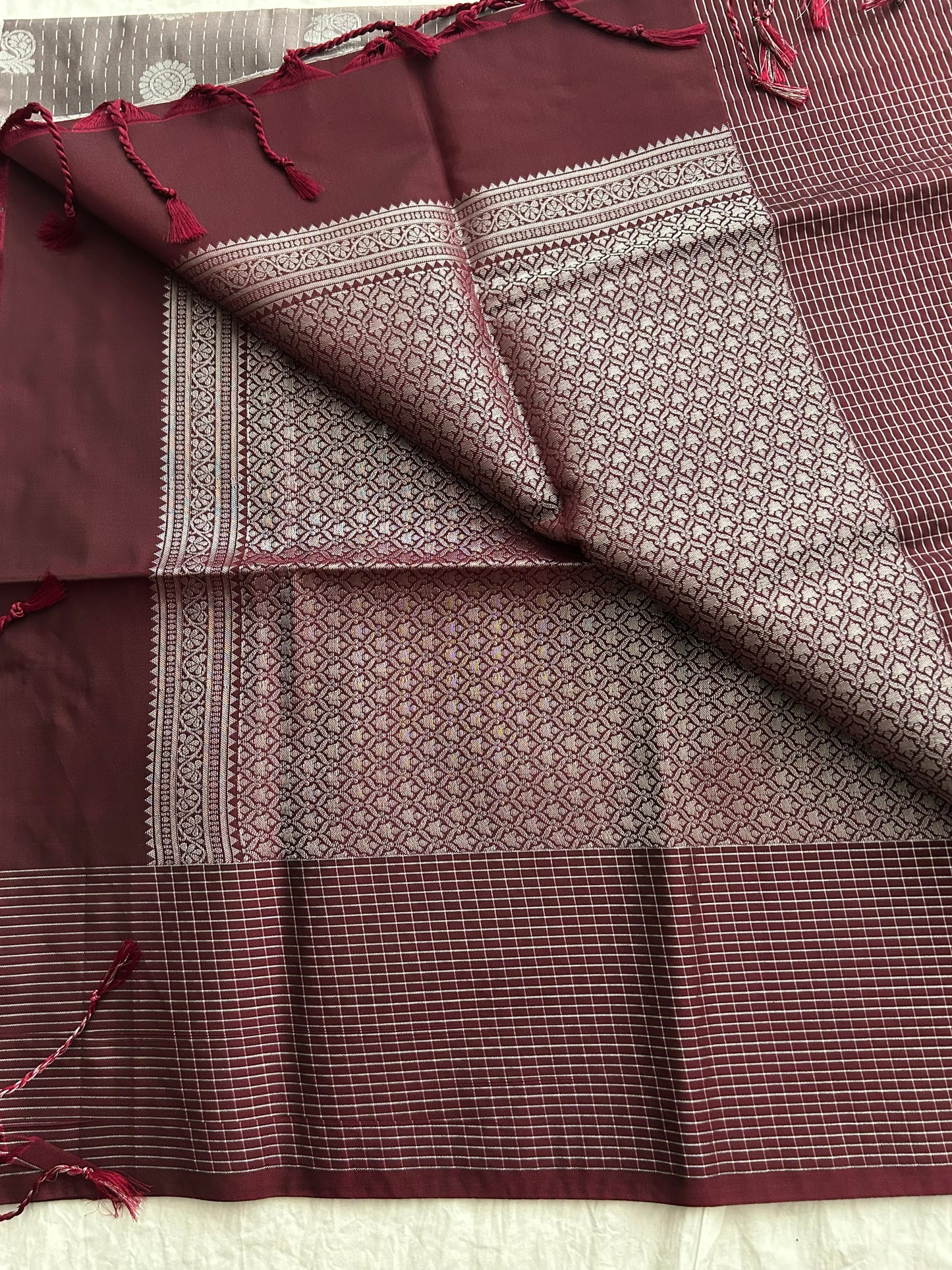 Ananta semi silk saree-light brown X Dark brown