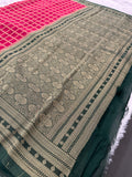 Premium Georgette Sarees In Checks Zari and Small Border with Contrast Blouse Piece 🌹-JU18