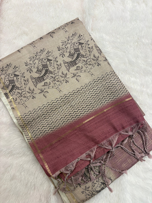 Pink Kalamkari Tussar Fancy Saree-M101