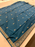 Semi Mysore Silk Small Border Jhumki Buttas - Blue - AU27