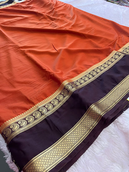 Rustic orange x deep wine semi Mysore silk