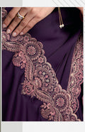 SW-1703 — PURPLE SARTIN SILK CHIFFON SAREE & BANGLORE WORK BLOUSE