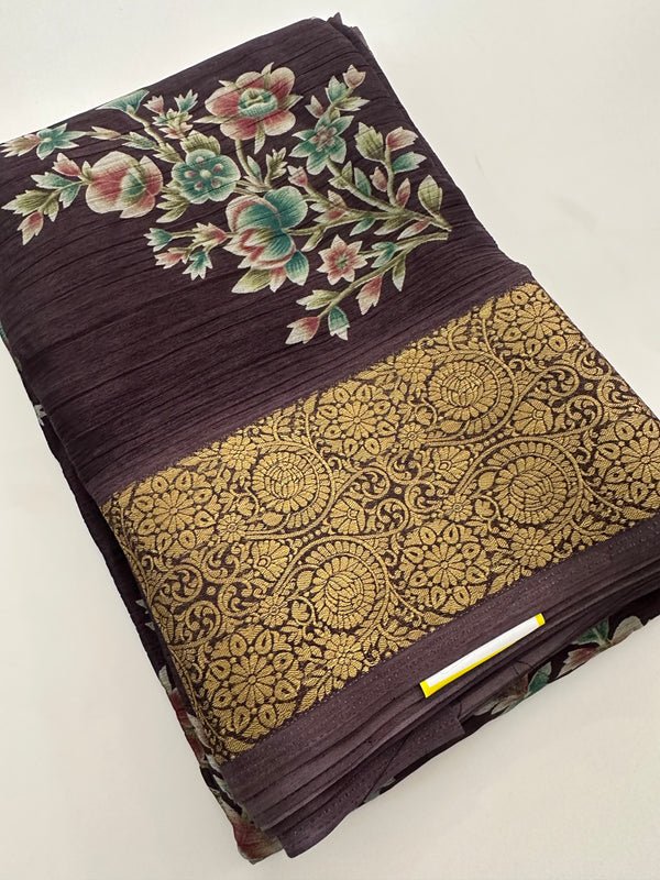 Crush Crape Chiffon Printed Sarees With self Butti Printed Blouse Piece🌹- J29