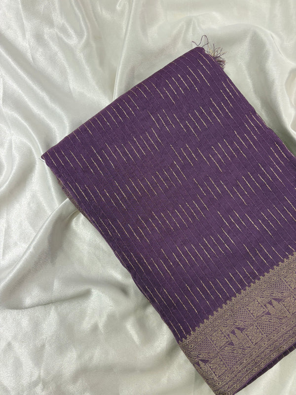 Lavender Viscose Silk Saree with Brown Floral Print Blouse SALE