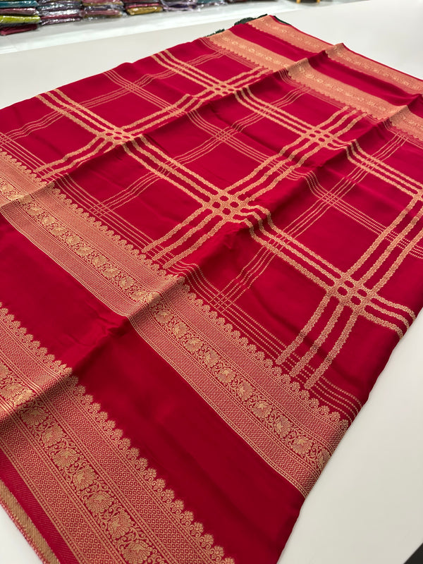 Rani Pink Premium Striped Semi Mysore Silk Saree with Contrast Blouse - AU9