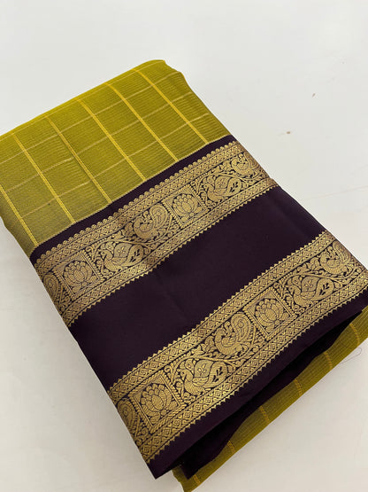 Kancheepuram silk saree Olive x wine