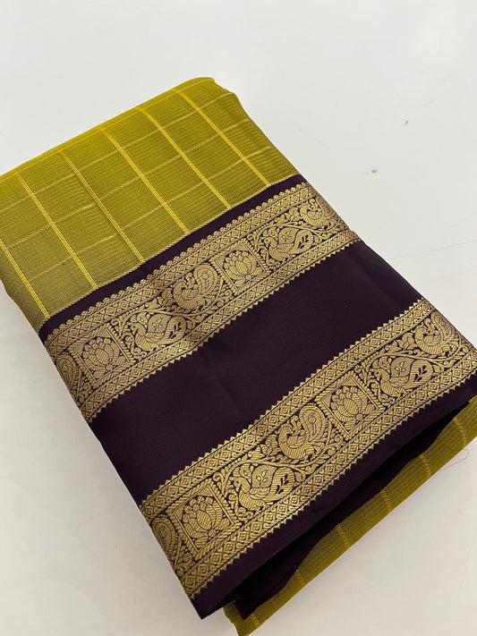 Kancheepuram silk saree Olive x wine
