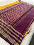 Semi Crepe Checks Saree - Yellow x Purple AU25